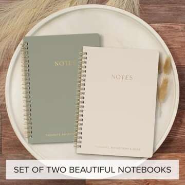Aesthetic Spiral Notebook Set of 2 For Women and Men - Cute College Ruled 8x6 Bible Study Journal/No...