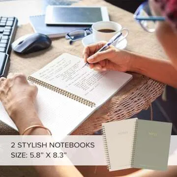 Aesthetic Spiral Notebook Set of 2 For Women and Men - Cute College Ruled 8x6 Bible Study Journal/Notebook with Pockets And Lined Pages - Perfect A5 Supplies to Stay Organized at Work or School