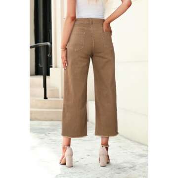 Sidefeel Womens Capri Jeans Wide Leg Jeans Woman High Waisted Straight Leg Summer Cropped Denim Pants Size 4 Brown