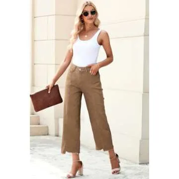 Sidefeel Womens Capri Jeans Wide Leg Jeans Woman High Waisted Straight Leg Summer Cropped Denim Pants Size 4 Brown