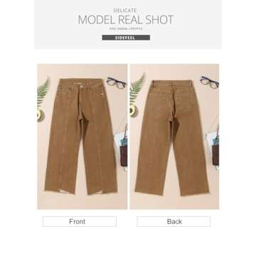 Sidefeel Womens Capri Jeans Wide Leg Jeans Woman High Waisted Straight Leg Summer Cropped Denim Pants Size 4 Brown