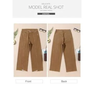 Sidefeel Womens Capri Jeans Wide Leg Jeans Woman High Waisted Straight Leg Summer Cropped Denim Pants Size 4 Brown