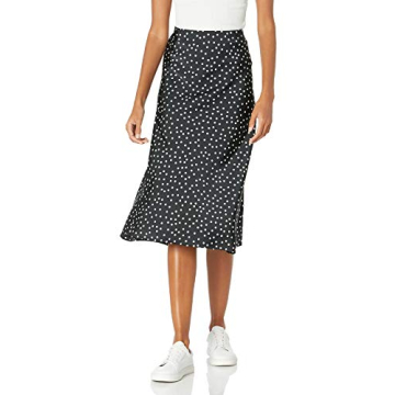 The Drop Women's Maya Silky Slip Skirt in Black/White Polka Dot Print, XXL