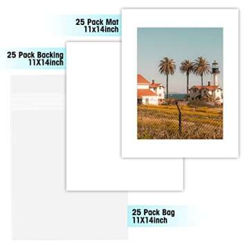 Golden State Art, Pack of 25, 11x14 White Picture Mat Full Set - Fit 8.5x11 Photo/Certificate - High...