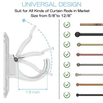 4 Pieces Self Adhesive Curtain Rod Bracket, Universal Plastic Curtain Rod Holders, No Drill Curtain ...