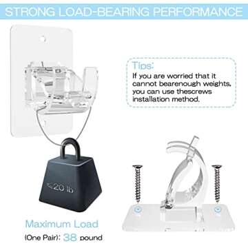 4 Pieces Self Adhesive Curtain Rod Bracket, Universal Plastic Curtain Rod Holders, No Drill Curtain Rod Brackets Curtain Rod Hooks for Bathroom, Bedroom, Livingroom, Kitchen (Transparent)