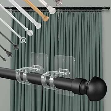 4 Pieces Self Adhesive Curtain Rod Bracket, Universal Plastic Curtain Rod Holders, No Drill Curtain Rod Brackets Curtain Rod Hooks for Bathroom, Bedroom, Livingroom, Kitchen (Transparent)