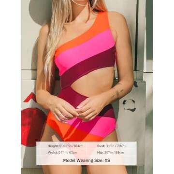 CUPSHE Women's One Piece Swimsuit One Shoulder Bathing Suit Cutout Color Block Swimwear XS