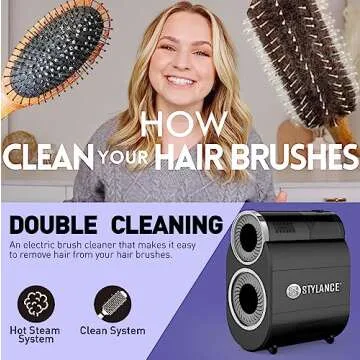STYLANCE Automatic Hair Brush Cleaning Tool, Fast Electric Hair Round Brush Cleaner, Professional Cleans Brushes, Remover for Removing Hair Dust, Home & Salon Use, Black
