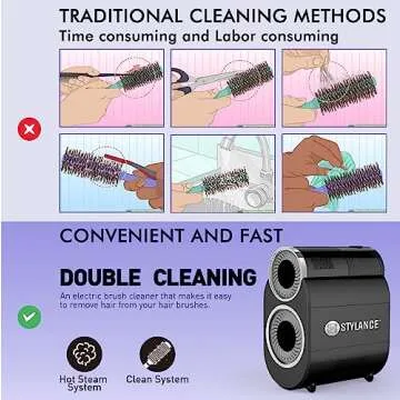 STYLANCE Automatic Hair Brush Cleaning Tool, Fast Electric Hair Round Brush Cleaner, Professional Cleans Brushes, Remover for Removing Hair Dust, Home & Salon Use, Black