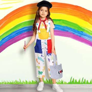Tacobear Kids Artist Costume with Overalls Beret Beard Bow Tie Paint Bucket Brush, Halloween Career ...
