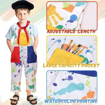 Tacobear Kids Artist Costume with Overalls Beret Beard Bow Tie Paint Bucket Brush, Halloween Career Day Outfit for Boys Girls
