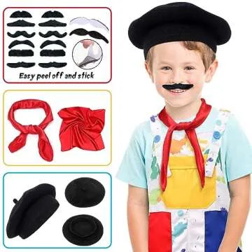 Tacobear Kids Artist Costume with Overalls Beret Beard Bow Tie Paint Bucket Brush, Halloween Career Day Outfit for Boys Girls