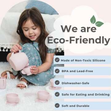 ForeverElla 12Pcs Silicone Tea Party Set for Little Girls - Pretend Play Eco-Friendly, BPA Free Kids Tea Set - Dishwasher Safe Tea Set for Toddlers - Won't Break Like Plastic or Porcelain Toys