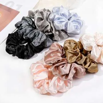 16 Scrunchies for Women - Satin Hair Ties and Bands, Big Ponytail Holders for Thick, Curly Hair, Cut...