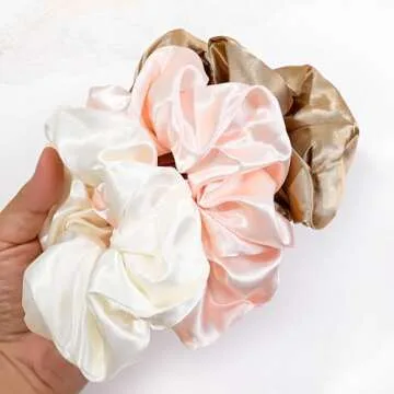 16 Scrunchies for Women - Satin Hair Ties and Bands, Big Ponytail Holders for Thick, Curly Hair, Cute No-Crease Pony Tails, No Damage