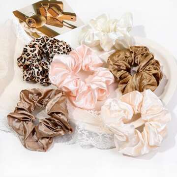 16 Scrunchies for Women - Satin Hair Ties and Bands, Big Ponytail Holders for Thick, Curly Hair, Cute No-Crease Pony Tails, No Damage