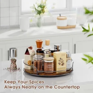 LAMU Wooden Lazy Susan Organizer Set for Kitchen & Pantry