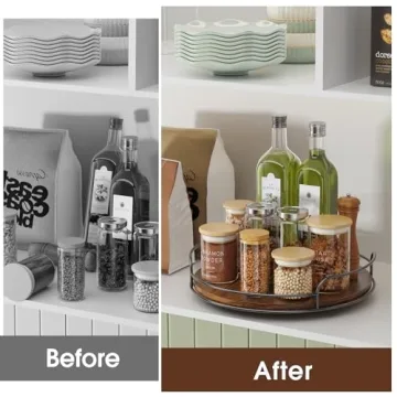 LAMU Wooden Lazy Susan Organizer Set for Kitchen & Pantry