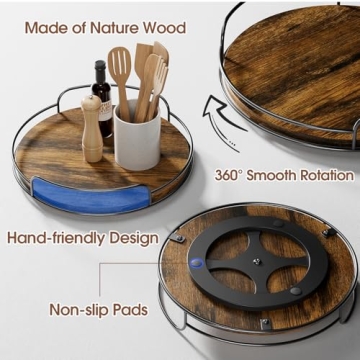 LAMU Wooden Lazy Susan Organizer Set for Kitchen & Pantry