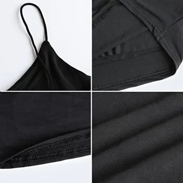 Amilia Women's Basic Solid Cami Spaghetti Double Layer Crop Tank Top (Black&White&Light Brown, S)