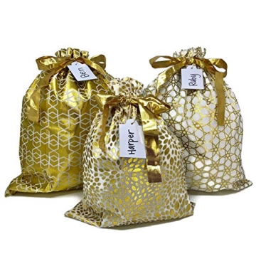 Appleby Lane Reusable Fabric Gift Bags Set - Eco-Friendly, Handmade, Durable Gold Bags