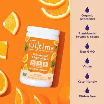 Ultima Replenisher Daily Electrolyte Powder Drink Mix – Orange, 90 Servings – Hydration Powder with 6 Key Electrolytes and Trace Minerals – Keto Friendly, Vegan, Non-GMO and Sugar-Free