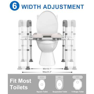 HOMLAND Raised Toilet Seat with Handles - Adjustable Height & Width for Seniors