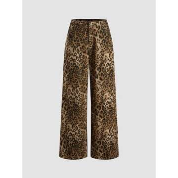 CIDER Denim Mid Waist Leopard Wide Leg Pants: Yellow, XS