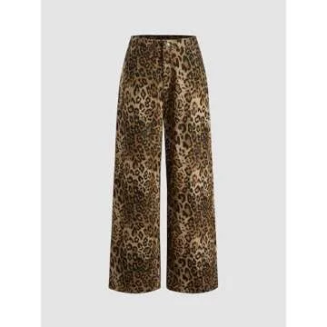 CIDER Denim Mid Waist Leopard Wide Leg Pants: Yellow, XS