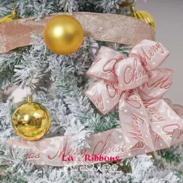 LaRibbons Christmas Ribbon Wired 2.5 Inches Wide 6 Rolls 36 Yards Pink and Gold Glitter Snowflake Jewel Omaments Ribbon Set for Christmas Tree, Gift Wrapping, Wreath Bow, Home Decor