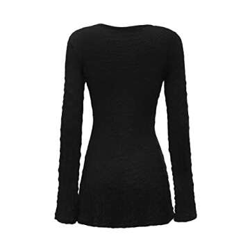 WDIRARA Women's Sheer Mesh Deep V Neck Tie Front Long Sleeve See Through Top Black
