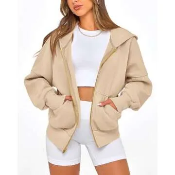BTFBM Womens Zip Up Hoodies Long Sleeve Fashion Sweatshirt Fleece Y2K Hooded Jacket 2025 Trendy Fall Winter Clothes(Apricot, Medium)