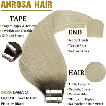 Anrosa Tape in Hair Extensions 14'' Natural Remy Human Hair