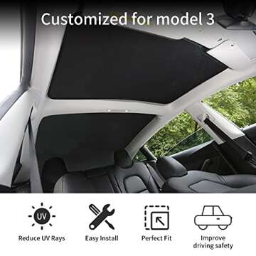 HANSSHOW Tesla Model 3 Accessories Sunshade Sunroof for Model 3 2021 2022 Tesla Glass Top Window Roof Sunshade Insulation UV Rays Protection Black