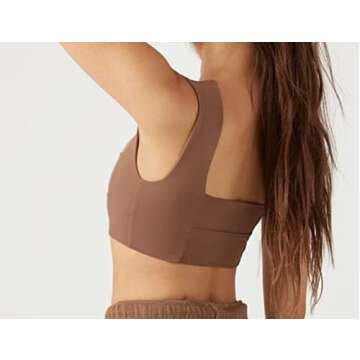 SAFRISIOR Women's Square Neck Sleeveless Sports Bra Crop Top Sexy Backless Skinny Solid Workout Yoga Cropped Tank Cami Tops Brown