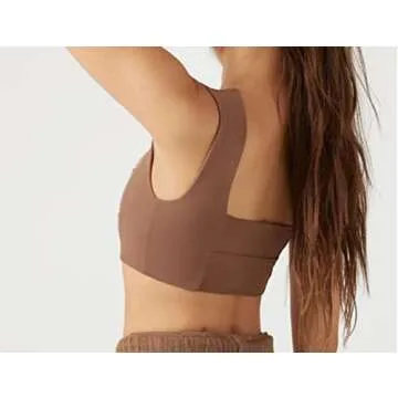 SAFRISIOR Women's Square Neck Sleeveless Sports Bra Crop Top Sexy Backless Skinny Solid Workout Yoga Cropped Tank Cami Tops Brown