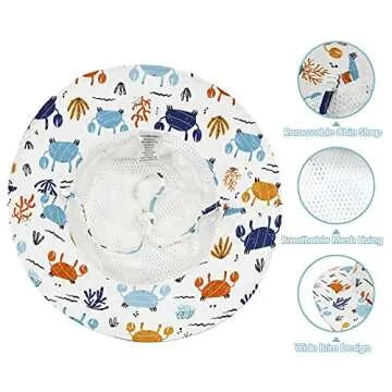 Baby Boy Sun Hat Infant Summer Hat UPF 50+ Baby Bucket Hat Baby Beach Hat with Wide Brim Caps for Baby Girls Crab 6-12 Months