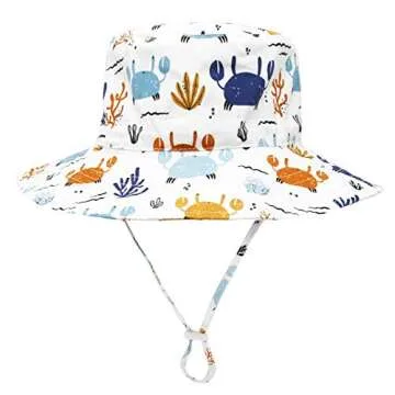 Baby Boy Sun Hat Infant Summer Hat UPF 50+ Baby Bucket Hat Baby Beach Hat with Wide Brim Caps for Baby Girls Crab 6-12 Months