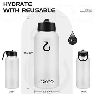 Opard 32 oz Vacuum Insulated Stainless Steel Water Bottle - Leak Proof Sports Bottle with Straw for ...