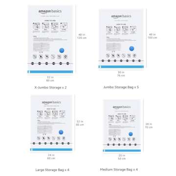 Amazon Basics Vacuum Compression Space Saving Zipper Storage Bags with Hand Pump for Travel Clothes, Multiple Pack of 12 (3 Jumbo, 3 Large, 3 Medium, 3 Small), Clear