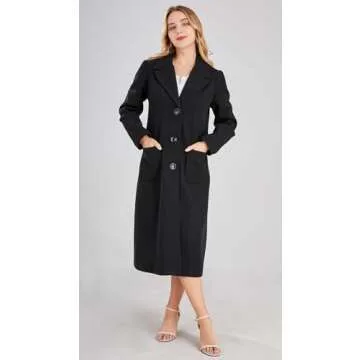 chouyatou Women's Big Notch Lapel Single Breasted Mid-Long Wool Blend Coat (X-Large, Black)