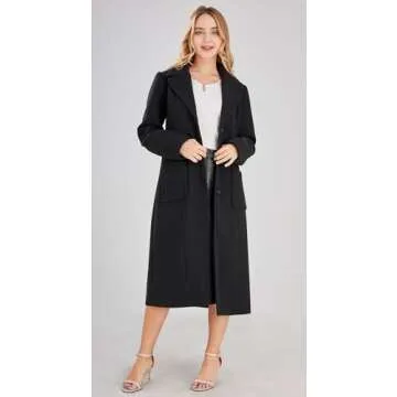 chouyatou Women's Big Notch Lapel Single Breasted Mid-Long Wool Blend Coat (X-Large, Black)