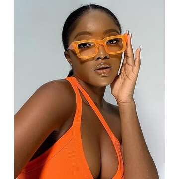 VOOGLAM Rectangle Blue Light Blocking Glasses for Women Men Anti UV Eyestrain Eyewear Cherie Orange ...