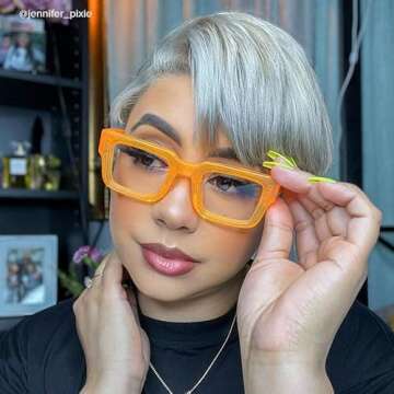 VOOGLAM Rectangle Blue Light Blocking Glasses for Women Men Anti UV Eyestrain Eyewear Cherie Orange GWA396361-04