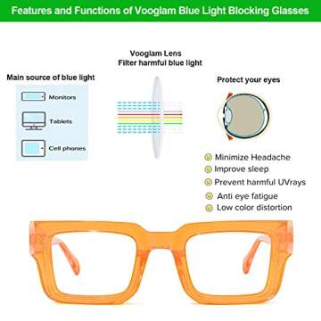 VOOGLAM Rectangle Blue Light Blocking Glasses for Women Men Anti UV Eyestrain Eyewear Cherie Orange GWA396361-04
