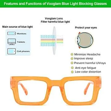 VOOGLAM Rectangle Blue Light Blocking Glasses for Women Men Anti UV Eyestrain Eyewear Cherie Orange GWA396361-04