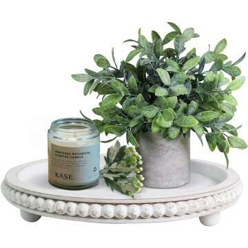 HPC Decor 12" Round White Wood Beaded Tray