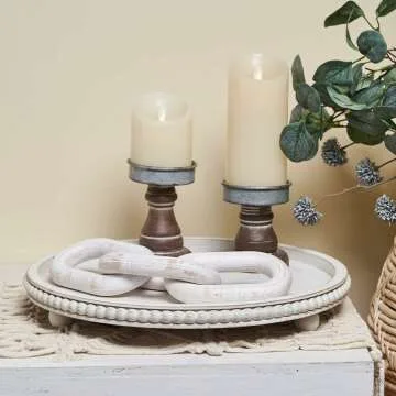 HPC Decor 12" Round White Wood Beaded Tray