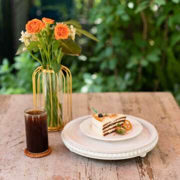 HPC Decor 12" Round White Wood Beaded Tray